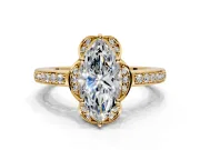 Floral Engagement Ring Setting for Marquise Center with Four Accent Clusters and Prong Head in Yellow Gold