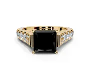 Solitaire Engagement Ring Setting for Fancy Black Princess Cut Center with Pave Cathedral Shoulders and Prong Head in Yellow Gold