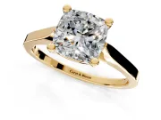Solitaire Engagement Ring Setting for Cushion Cut Center with Tapered Shoulders and Prong Head in Yellow Gold