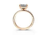 Solitaire Engagement Ring Setting for Asscher Cut Center with Shared-Prong Accents and Prong Head in Rose Gold