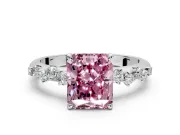 Cluster Engagement Ring Setting for Fancy Pink Radiant Cut Center with Round Cut Accent Band and Prong Head in Sterling Silver