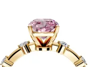 Solitaire Engagement Ring Setting for Fancy Pink Cushion Cut Center with Bezel Station Band and Prong Head in Yellow Gold
