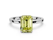 Hidden Halo Engagement Ring Setting for Fancy Yellow Emerald Cut Center with Plain Band and Tall Prong Head in Sterling Silver