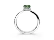 Hidden Halo Engagement Ring Setting for Fancy Green Cushion Cut Center with Wide Flat Plain Band and Prong Head in Platinum