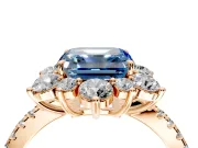 Floral Halo Engagement Ring Setting for Fancy Blue Asscher Cut Center with Pave Accents and Prong Head in Rose Gold
