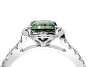 Floral Engagement Ring Setting for Fancy Green Radiant Cut Center with Pave Band and Floral Prong Head in White Gold
