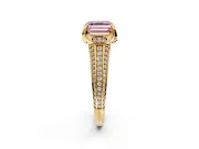 Solitaire Engagement Ring Setting for Fancy Pink Asscher Cut Center with Accented Split Shank and Prong Head in Yellow Gold