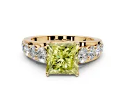 Solitaire Engagement Ring Setting for Fancy Yellow Princess Cut Center with Graduated Shared Prongs and Prong Head in Yellow Gold