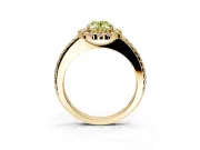 Pave Halo Engagement Ring Setting for Fancy Yellow Oval Center with Single Row Pave Band and Prong Head in Yellow Gold
