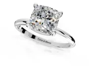 Minimalist Solitaire Engagement Ring Setting for Cushion Cut Center with Thin Band and Prong Head in White Gold