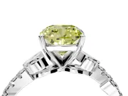 Leaf Motif Engagement Ring Setting for Fancy Yellow Cushion Cut Center with Pave Band and Prong Head in Platinum