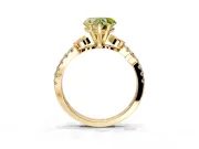 Leaf Motif Engagement Ring Setting for Fancy Yellow Heart-Shaped Center with Pave Band and Prong Head in Yellow Gold