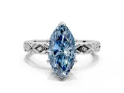 Solitaire Engagement Ring Setting for Fancy Blue Marquise Center with Milgrain X Pattern Band and Prong Head in Sterling Silver