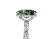 Hidden Halo Engagement Ring Setting for Fancy Green Oval Center with Pave Band and Prong Head in Platinum