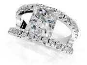 Solitaire Engagement Ring Setting for Radiant Cut Center with Wide-Open Split Shank and Prong Head in Sterling Silver