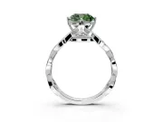 Solitaire Engagement Ring Setting for Fancy Green Cushion Cut Center with Accented Twist Band and Leaf Prong Head in Platinum