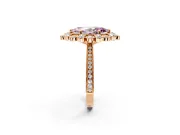 Milgrain Halo Engagement Ring Setting for Fancy Pink Marquise Center with Bezel Point Accents and Prong Head in Rose Gold