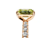 Solitaire Engagement Ring Setting for Fancy Yellow Emerald Cut Center with Shared-Prong Accents and Prong Head in Rose Gold