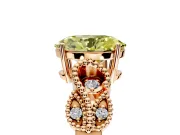Leaf Engagement Ring Setting for Fancy Yellow Oval Center with Milgrain Accent Band and Prong Head in Rose Gold