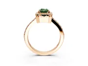 Halo Engagement Ring Setting for Fancy Green Radiant Cut Center with Inner Milgrain Border and Prong Head in Rose Gold