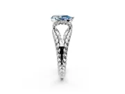 Halo Engagement Ring Setting for Fancy Blue Pear-Shaped Center with Rope Twist Split Shank and Prong Head in Sterling Silver