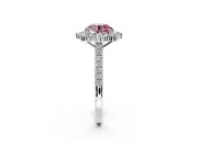 Halo Engagement Ring Setting for Fancy Pink Round Cut Center with Single-Row Pave, Open Basket and Prong Head in Platinum
