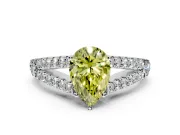 Solitaire Engagement Ring Setting for Fancy Yellow Pear-Shaped Center with Pave Split Shank and Prong Head in White Gold