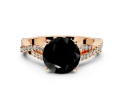 Solitaire Engagement Ring Setting for Fancy Black Round Cut Center with Twisted Pave Split Shank and Prong Head in Rose Gold
