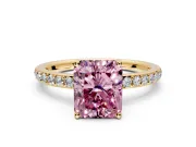 Solitaire Engagement Ring Setting for Fancy Pink Radiant Cut Center with Fine Pave Band and Prong Head in Yellow Gold