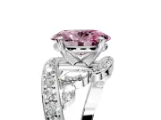 Solitaire Engagement Ring Setting for Fancy Pink Oval Center with Pave Bypass Twist Band and Prong Head in Platinum