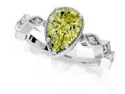 Milgrain Bezel Engagement Ring Setting for Fancy Yellow Pear-Shaped Center with Marquise Stations and Bezel Head in Platinum