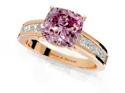 Solitaire Engagement Ring Setting for Fancy Pink Cushion Cut Center with Princess Cut Channel Band and Prong Head in Rose Gold