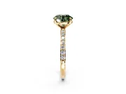 Solitaire Engagement Ring Setting for Fancy Green Round Cut Center with Pave Accents and Prong Head in Yellow Gold