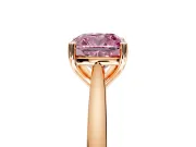 Solitaire Engagement Ring Setting for Fancy Pink Cushion Cut Center with Narrow Cathedral Band and Prong Head in Rose Gold