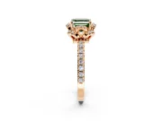 Floral Halo Engagement Ring Setting for Fancy Green Asscher Cut Center with Pave Band and Prong Head in Rose Gold