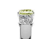 3 Stone Engagement Ring Setting for Fancy Yellow Princess Cut Center with Raised Basket Heads and Prong Head in Platinum