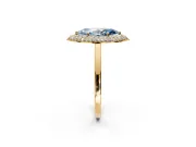 Halo Engagement Ring Setting for Fancy Blue Marquise Center with Plain Tapered Band and Prong Head in Yellow Gold