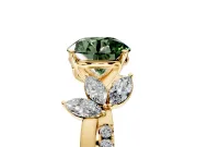Floral Engagement Ring Setting for Fancy Green Round Cut Center with Trailing Marquise Accents and Prong Head in Yellow Gold