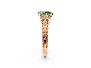 Solitaire Engagement Ring Setting for Fancy Green Pear-Shaped Center with Filigree Band and Prong Head in Rose Gold