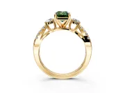 3 Stone Engagement Ring Setting for Fancy Green Emerald Cut Center with Pave Split Shank and Prong Head in Yellow Gold
