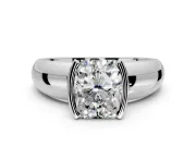 Tension Engagement Ring Setting for Radiant Cut Center with Wide Flat Band and Tension Head in Platinum