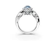 Milgrain Halo Engagement Ring Setting for Fancy Blue Marquise Center with Shoulder Bezels and Prong Head in Platinum
