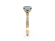 Solitaire Engagement Ring Setting for Fancy Blue Asscher Cut Center with Round Cut Pave Band and Prong Head in Yellow Gold