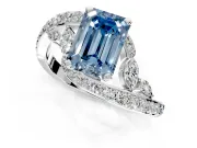 Solitaire Engagement Ring Setting for Fancy Blue Emerald Cut Center with Pave Bypass Twist Band and Prong Head in Sterling Silver
