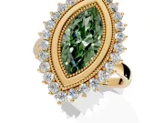 Halo Engagement Ring Setting for Fancy Green Marquise Center with Milgrain Bezel Rim, Plain Band and Prong Head in Yellow Gold