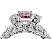 Pave Engagement Ring Setting for Fancy Pink Emerald Cut Center with Curved Accent Rows, Openwork and Prong Head in Platinum