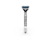 Milgrain Pave Engagement Ring Setting for Fancy Blue Emerald Cut Center with Accent Band and Prong Head in White Gold