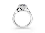 Halo Engagement Ring Setting for Princess Cut Center with Narrow Pave Split Shank and Prong Head in Platinum