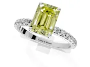 Solitaire Engagement Ring Setting for Fancy Yellow Emerald Cut Center with Micro Pave Band and Prong Head in White Gold
