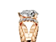 Halo Engagement Ring Setting for Heart-Shaped Center with Rope Twist Split Shank and Prong Head in Rose Gold